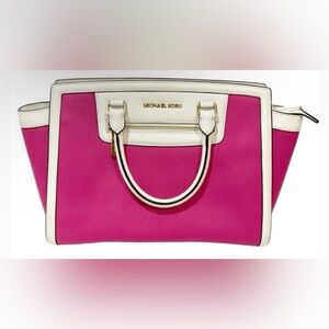 LOW START Michael Kors EUC Selma Canvas and Leather Satchel